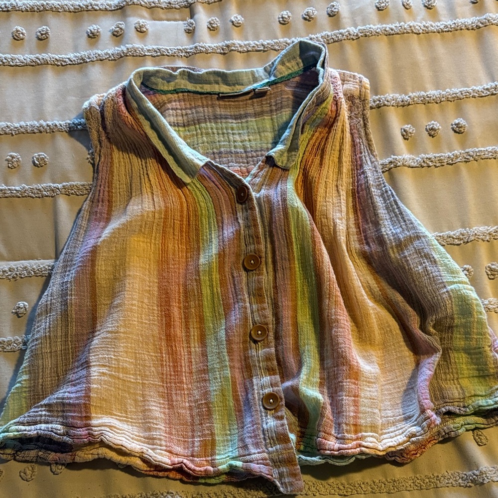 HOLDING HORSES Pastel Multicolor Striped Sleeveless Button Tank